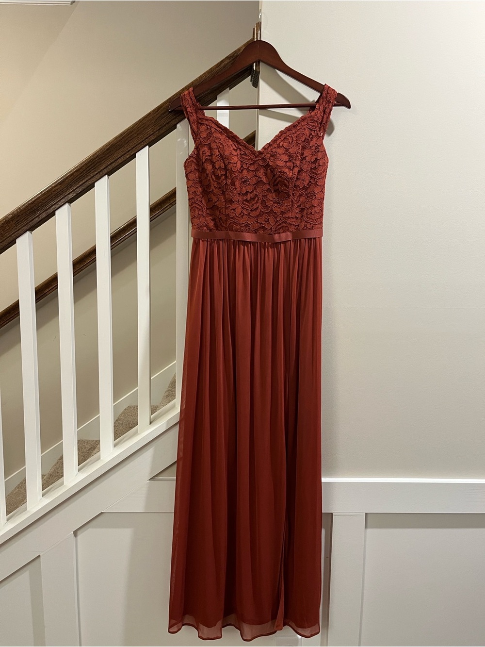 David's Bridal Lace Bodice Maxi Dress in Cinnamon